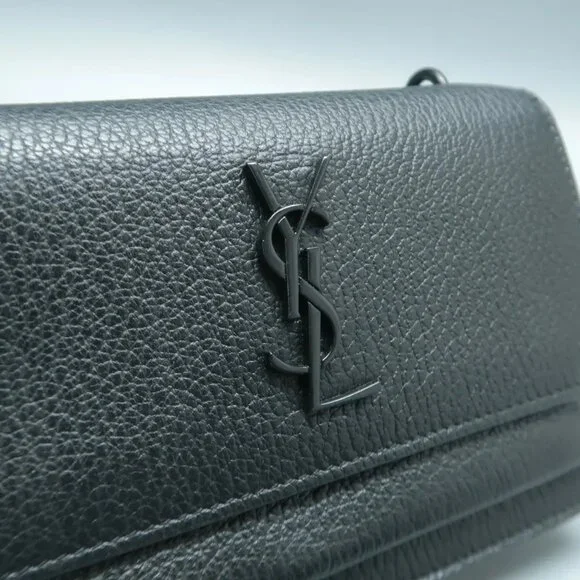 100% Authentic SAINT LAURENT Sunset Mini Black Leather Shoulder Bag 1294-101724 - Picture 9 of 12